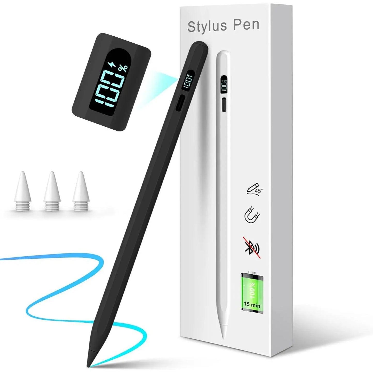 MEKO LED Stylus Pen for Ipad 10/9/8/7/6Th Gen, Pro 11"/12.9" M4, Air 5/4/3 M2, Mini 6/5, Fast Charge Palm Rejection Tilt Sensitive with LED Power Display