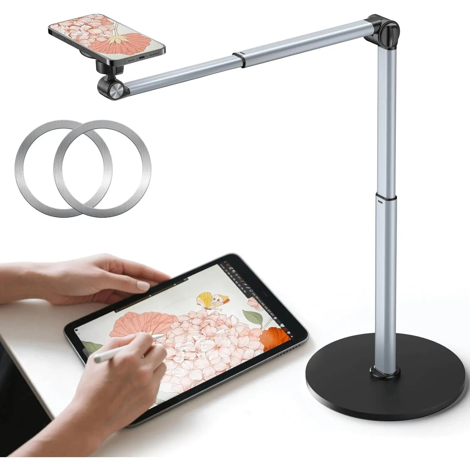 Heavy Duty Overhead Phone Stand for Recording, Adjustable Tripod for Overhead Shots, Sturdy Stand for Cooking, Crafting, Filming, Painting - for Creators(Clip)