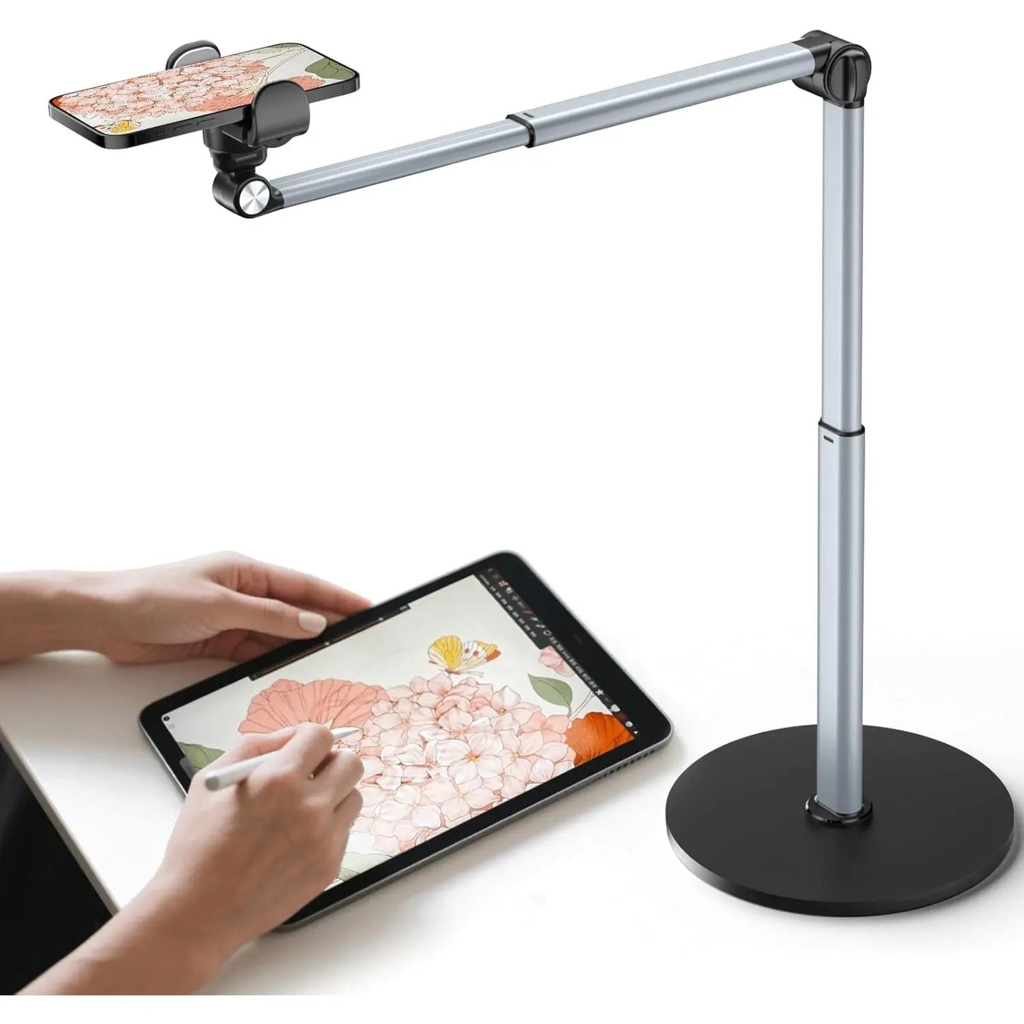 Heavy Duty Overhead Phone Stand for Recording, Adjustable Tripod for Overhead Shots, Sturdy Stand for Cooking, Crafting, Filming, Painting - for Creators(Clip)