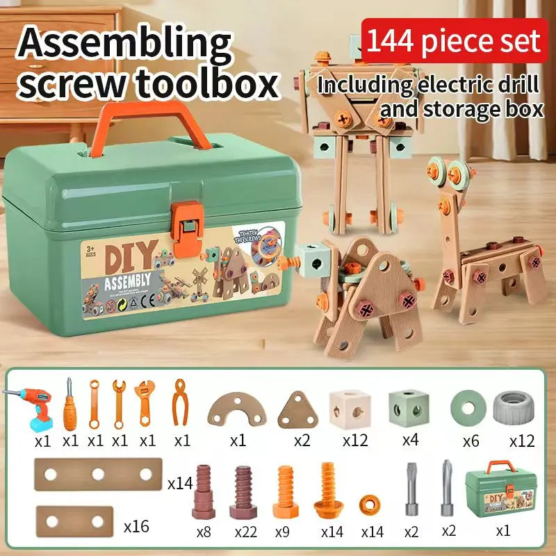Kids Tool Set with Drill 144Pcs Toddler Tool Set with Toolbox STEM Montessori Toys for 3 4 5 Year Olds Pretend Play Educational Construction Toy for Boys Girls Birthday Gift Play Kitchen Set Block Set
