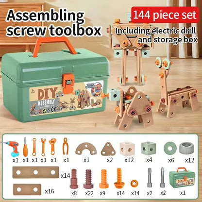 Kids Tool Set with Drill 144Pcs Toddler Tool Set with Toolbox STEM Montessori Toys for 3 4 5 Year Olds Pretend Play Educational Construction Toy for Boys Girls Birthday Gift Play Kitchen Set Block Set