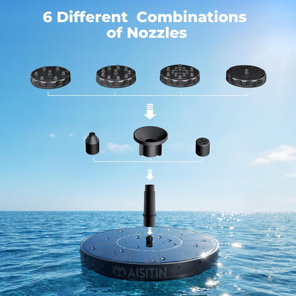 Solar Bird Bath Fountain with 6 Nozzles, Solar Powered Floating Water Fountain Pump for Bird Bath, Pond, Pool, Garden, Fish Tank and Outdoor