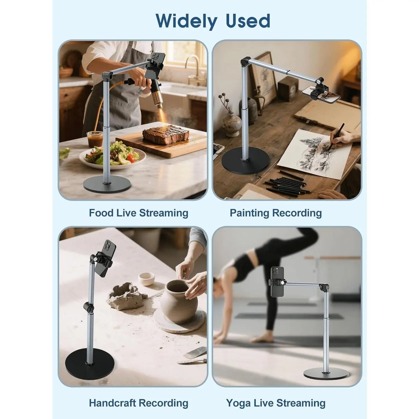 Heavy Duty Overhead Phone Stand for Recording, Adjustable Tripod for Overhead Shots, Sturdy Stand for Cooking, Crafting, Filming, Painting - for Creators(Clip)