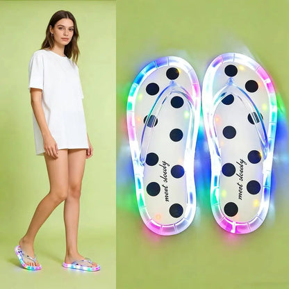 Women'S LED Crystal Light up Flip Flops Heel Activated Auto Flashing Color Changing Glow in the Dark House Sandals for Night Walk Mirror Selfie Dreamy Fairy Vibes Funny Gift for Her - Girl, Footwear