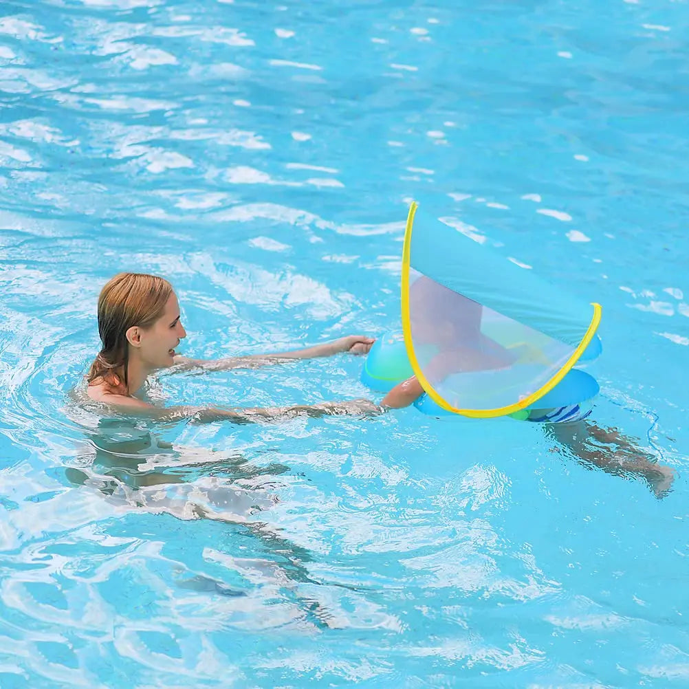 【Summervibes】Inflatable Swim Ring with Canopy, Kiddie Inflatable PVC Swim Ring with Sunshade, Water Play Sun Protection Lifebuoy, Beginner Swimming Inflatable Swim Ring, Inflatable Pool Floaters
