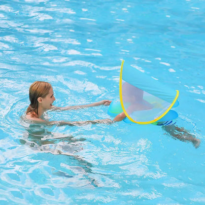 【Summervibes】Inflatable Swim Ring with Canopy, Kiddie Inflatable PVC Swim Ring with Sunshade, Water Play Sun Protection Lifebuoy, Beginner Swimming Inflatable Swim Ring, Inflatable Pool Floaters