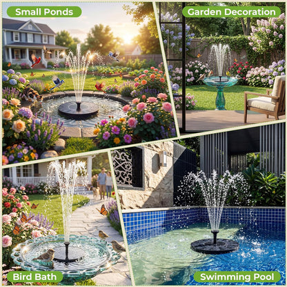 Solar Bird Bath Fountain with 6 Nozzles, Solar Powered Floating Water Fountain Pump for Bird Bath, Pond, Pool, Garden, Fish Tank and Outdoor