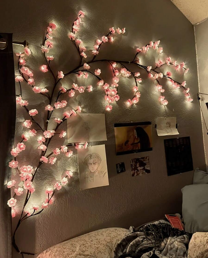 Cherry Blossom LED Branch Light - 8 Modes, USB Powered Wall Decor Garland