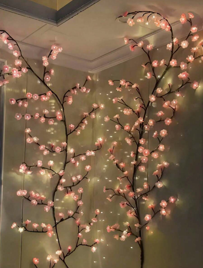Cherry Blossom LED Branch Light - 8 Modes, USB Powered Wall Decor Garland