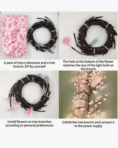 Cherry Blossom LED Branch Light - 8 Modes, USB Powered Wall Decor Garland