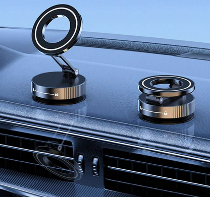 360° Magnetic Vacuum Suction Car Phone Mount - Foldable MagSafe Compatible Dashboard Holder