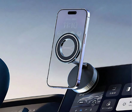 360° Magnetic Vacuum Suction Car Phone Mount - Foldable MagSafe Compatible Dashboard Holder