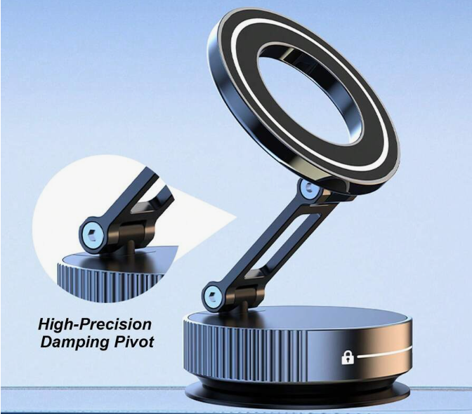 360° Magnetic Vacuum Suction Car Phone Mount - Foldable MagSafe Compatible Dashboard Holder