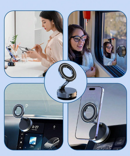 360° Magnetic Vacuum Suction Car Phone Mount - Foldable MagSafe Compatible Dashboard Holder