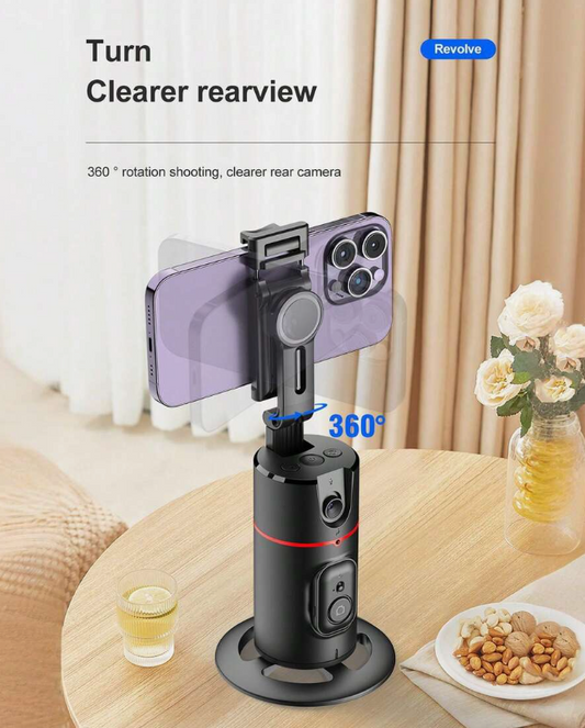 360° Auto Face Tracking Smart Gimbal Stabilizer - Foldable Selfie Stick Tripod with Detachable Phone Clip