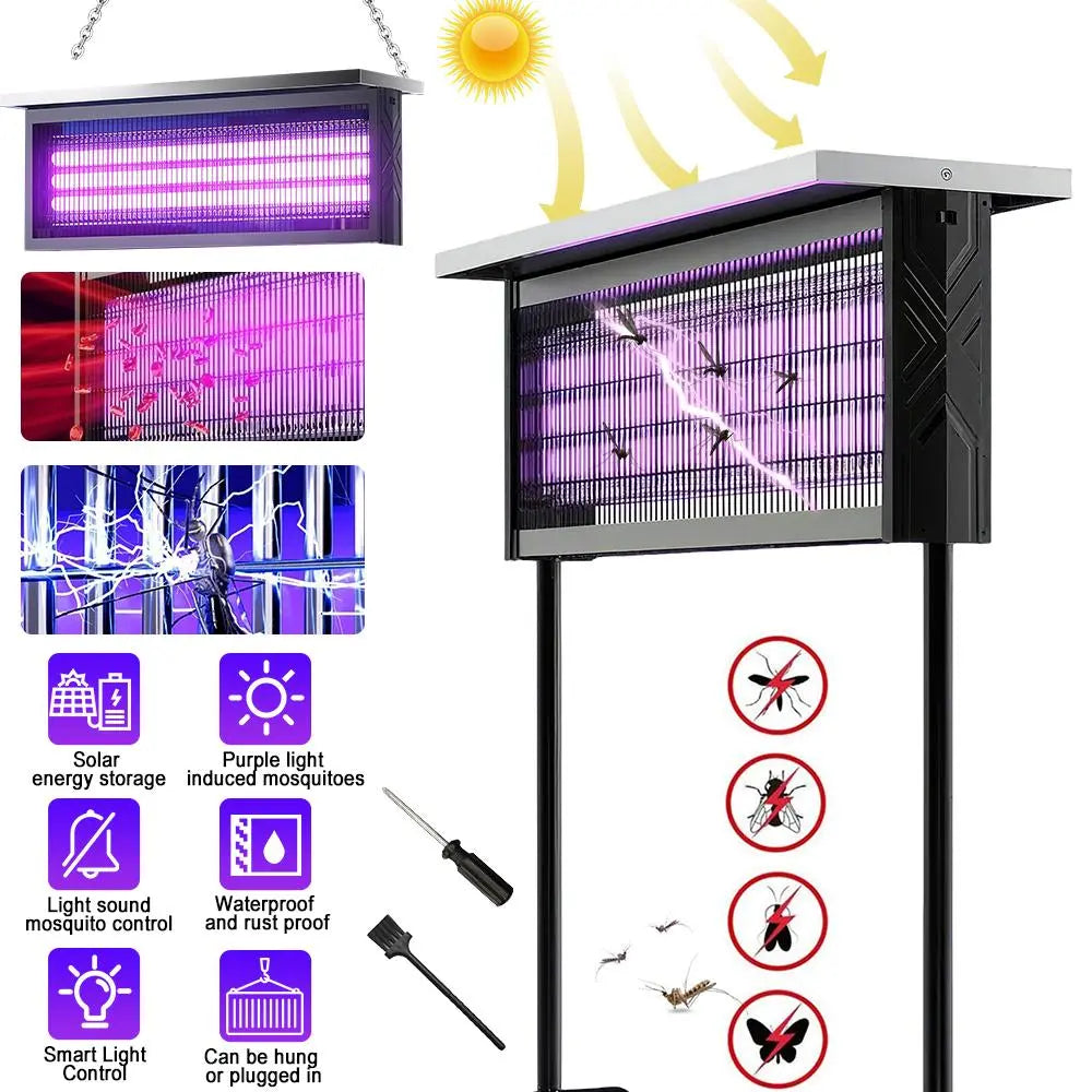 Solar Mosquito Killer Lamp Outdoor – 20W High-Power Waterproof Insect Zapper with 3 Tubes, Dual Charging, 6000Mah Battery for Garden, Yard, Farm, Patio Outdoorfun