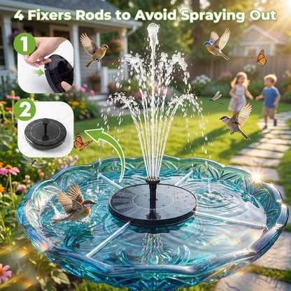 Solar Bird Bath Fountain with 6 Nozzles, Solar Powered Floating Water Fountain Pump for Bird Bath, Pond, Pool, Garden, Fish Tank and Outdoor