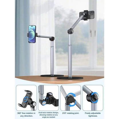 Heavy Duty Overhead Phone Stand for Recording, Adjustable Tripod for Overhead Shots, Sturdy Stand for Cooking, Crafting, Filming, Painting - for Creators(Clip)