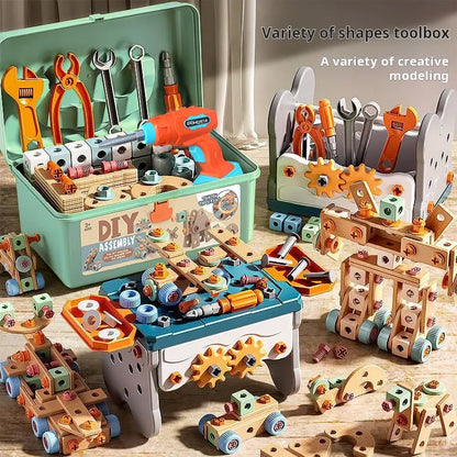 Kids Tool Set with Drill 144Pcs Toddler Tool Set with Toolbox STEM Montessori Toys for 3 4 5 Year Olds Pretend Play Educational Construction Toy for Boys Girls Birthday Gift Play Kitchen Set Block Set
