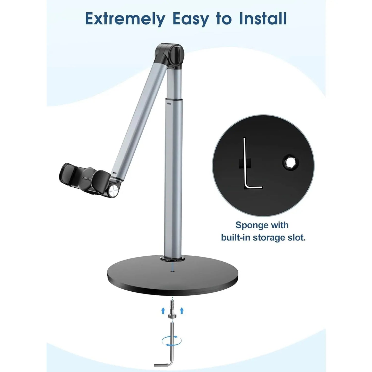 Heavy Duty Overhead Phone Stand for Recording, Adjustable Tripod for Overhead Shots, Sturdy Stand for Cooking, Crafting, Filming, Painting - for Creators(Clip)