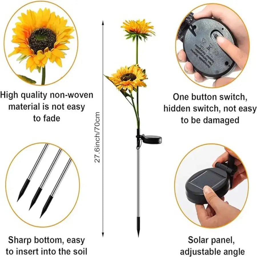 LED Sunflower Garden Lights – Realistic Illumination for Outdoor Decoration, Waterproof and Energy Efficient with Enhanced Solar Technology