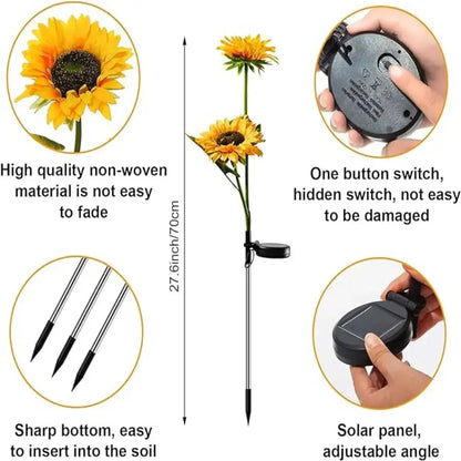 LED Sunflower Garden Lights – Realistic Illumination for Outdoor Decoration, Waterproof and Energy Efficient with Enhanced Solar Technology