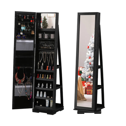 Elegant White 360 ° Rotating Jewelry Cabinet with Full-Length Mirror-Spacious Standing Storage Box, Soft Velvet Inside, Multi-One Compartment to Store Necklaces, Bracelets, Earrings and Beauty Products-Ideal Gift, Beauty Product Storage | Rotating Storage