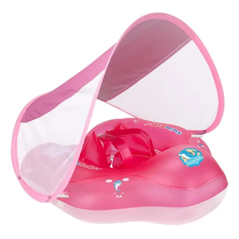 【Summervibes】Inflatable Swim Ring with Canopy, Kiddie Inflatable PVC Swim Ring with Sunshade, Water Play Sun Protection Lifebuoy, Beginner Swimming Inflatable Swim Ring, Inflatable Pool Floaters
